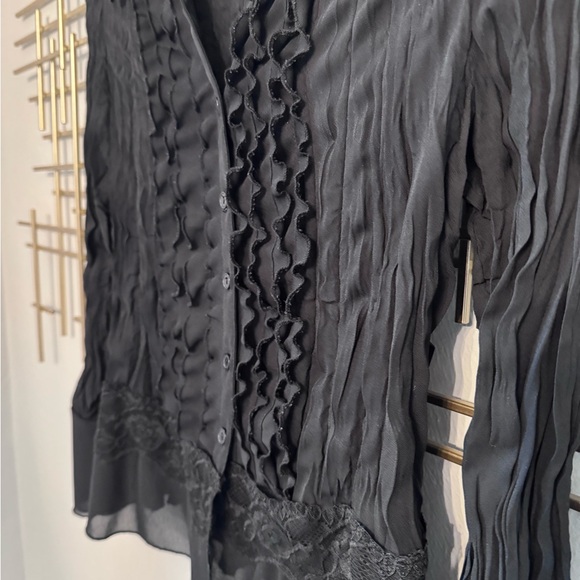 Apostrophe Petite Black Sheer Ruffle Lace Blouse M - Picture 6 of 10